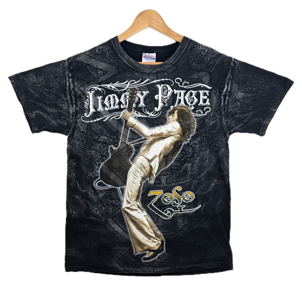 Vintage Jimmy Page Zoso Shirt Large Y2K AOP Band Tee Led Zeppelin Rock N Roll